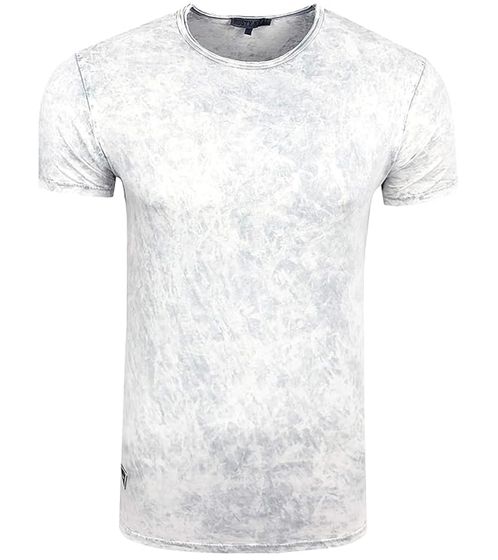 Herren T-Shirt Basic Baumwoll-Shirt verwaschenes Rundhals-Shirt Kurzarm R-15200 Mod1 Grau/Weiß