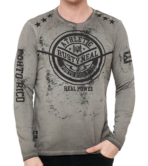Herren Longsleeve im Vintage-Stil Langarm-Shirt Rundhals Baumwoll-Shirt R-10151 Grau