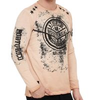 Camicia da uomo in stile vintage a maniche lunghe, girocollo, in cotone R-10151 cammello-marrone