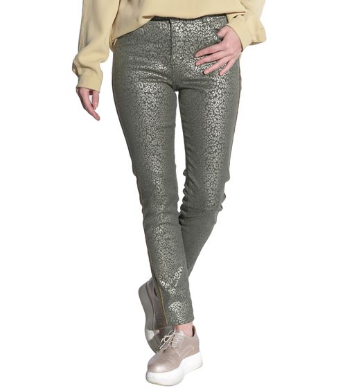 Pantalones de mujer Vestino con estampado de leopardo, detalles brillantes y rayas decorativas, pantalones de ocio, pantalones de primavera 900828 verde