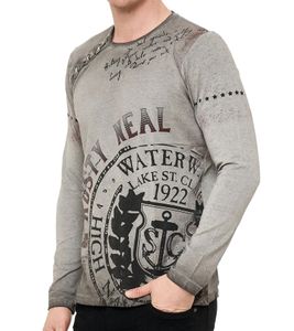 Herren Longsleeve im Vintage-Stil Langarm-Shirt Rundhals Baumwoll-Shirt R-10145 Grau