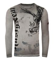 Herren Longsleeve Langarm-Shirt mit Adler-Druck Rundhals Baumwoll-Shirt R-10147 Grau