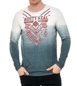 Herren Longsleeve Langarm-Shirt mit symmetrischem Druck Rundhals Baumwoll-Shirt R-10148 Grau/Weiß