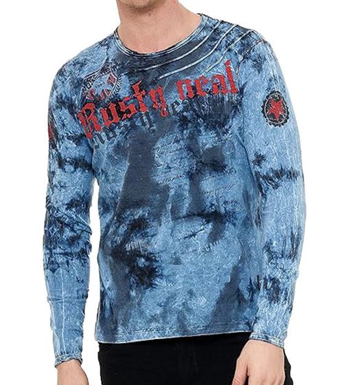 Camicia da uomo a maniche lunghe in stile batik con scritte, camicia a maniche lunghe, maglione estivo, camicia per il tempo libero R-10155 blu indaco