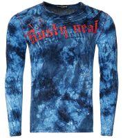 Camicia da uomo a maniche lunghe in stile batik con scritte, camicia a maniche lunghe, maglione estivo, camicia per il tempo libero R-10155 blu indaco