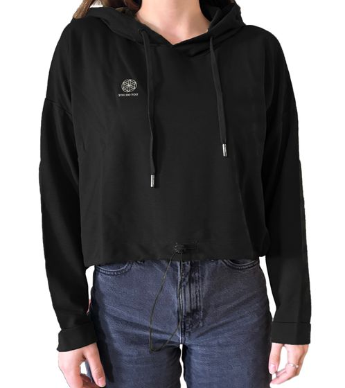 Felpa con cappuccio corta da donna YOU DO YOU con cappuccio, maglione per tutti i giorni, moda yoga 905081, nero