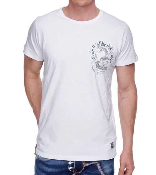Camiseta de hombre de algodón con estampado de serpiente, cuello redondo, manga corta, R-15276, color blanco