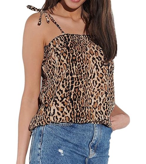 Top blusa da donna vestino con stampa leopardata e spalline sottili 900580 beige/nero