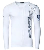 Camicia a maniche lunghe da uomo con scritta, camicia a maniche lunghe in cotone, maglione estivo, camicia per il tempo libero R-10153 Bianco