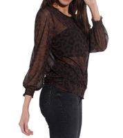 vestino Damen Pullover mit Leo-Print Langarm-Shirt Mesh-Pullover 900309 Braun