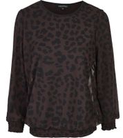 vestino Damen Pullover mit Leo-Print Langarm-Shirt Mesh-Pullover 900309 Braun