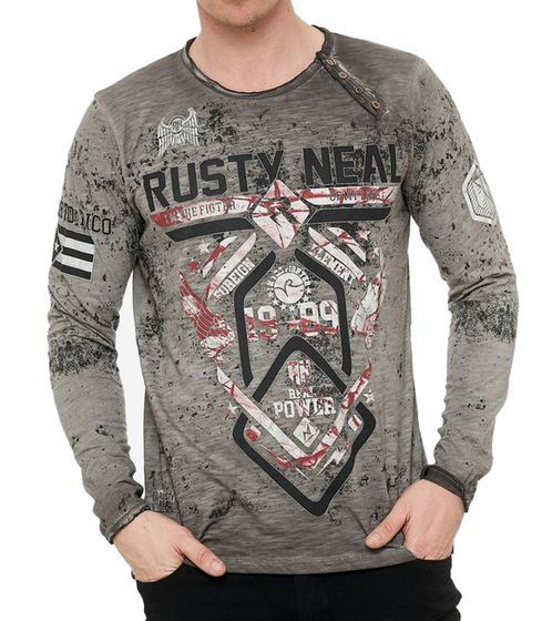 Maglietta a maniche lunghe da uomo con stampa combattente, maglietta a maniche lunghe in cotone, pullover estivo, maglietta per il tempo libero R-10150 Grigio