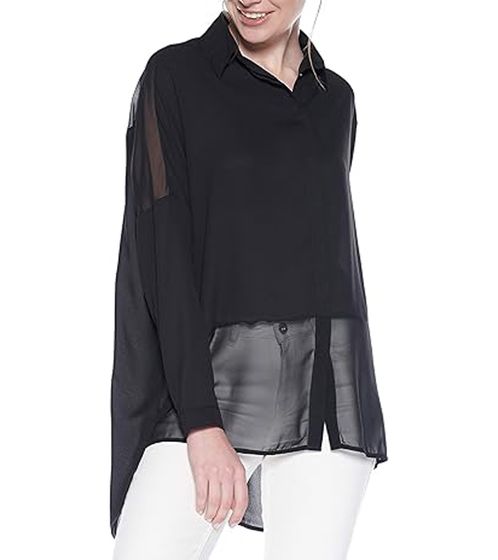 Vestino - Camicia da uomo con pannelli trasparenti, blusa estiva, modello boyfriend, 900509, nera