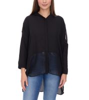 vestino Damen Boyfriend Hemd-Bluse mit transparenten Partien Sommer-Bluse 900509 Schwarz