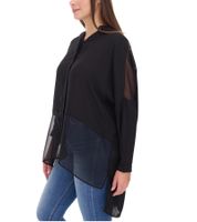 vestino Damen Boyfriend Hemd-Bluse mit transparenten Partien Sommer-Bluse 900509 Schwarz