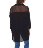 vestino Damen Boyfriend Hemd-Bluse mit transparenten Partien Sommer-Bluse 900509 Schwarz