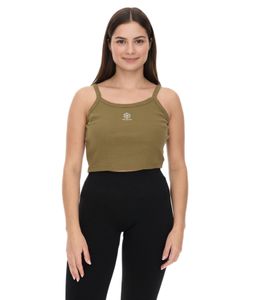YOU DO YOU Damen Crop-Top geripptes Fitness-Top Baumwoll-Shirt Tanktop Yoga-Mode 905101 Khaki