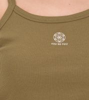 YOU DO YOU Damen Crop-Top geripptes Fitness-Top Baumwoll-Shirt Tanktop Yoga-Mode 905101 Khaki