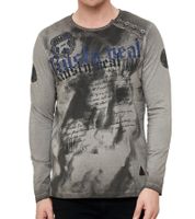 Camicia a maniche lunghe da uomo con grande scritta, camicia a maniche lunghe in cotone, maglione estivo, camicia per il tempo libero R-10155 grigio scuro