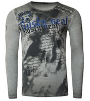 Camicia a maniche lunghe da uomo con grande scritta, camicia a maniche lunghe in cotone, maglione estivo, camicia per il tempo libero R-10155 grigio scuro
