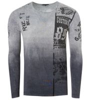Herren Longsleeve mit Farbverlauf Baumwoll-Langarm-Shirt Sommer-Pullover Freizeit-Shirt R-10146 Grau