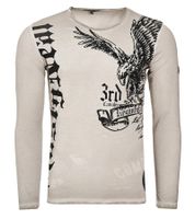 Camisa de hombre de manga larga con estampado de águila, cuello redondo, algodón R-10147 Beige