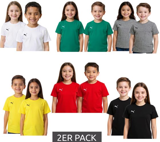 2er Pack PUMA TeamGoal 23 Jungen & Mädchen Sport-Shirt Baumwoll-Shirt mit Logo-Patch T-Shirt 656709 in Grün, Schwarz, Grau, Gelb, Rot oder Weiß