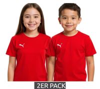 Confezione da 2 magliette sportive PUMA TeamGoal 23 per bambini e bambine, magliette in cotone con toppa con logo, T-shirt 656709 in verde, nero, grigio, giallo, rosso o bianco