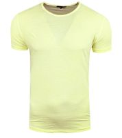 Herren T-Shirt Basic Baumwoll-Shirt verwaschenes Rundhals-Shirt Kurzarm R-15200 Neon Gelb