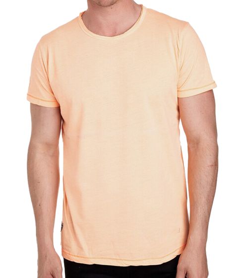 Herren T-Shirt Basic Baumwoll-Shirt verwaschenes Rundhals-Shirt Kurzarm R-15200 Neon-Orange