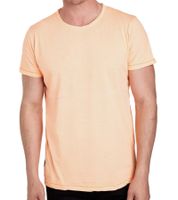 T-shirt basique en coton délavé pour homme, col rond, manches courtes, R-15200, orange fluo