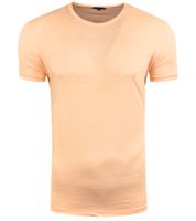 T-shirt basique en coton délavé pour homme, col rond, manches courtes, R-15200, orange fluo