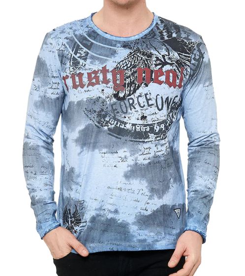 Herren Longsleeve mit Farbverlauf Baumwoll-Langarm-Shirt Sommer-Pullover Freizeit-Shirt R-10140 Blau