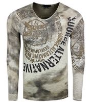 Chemise à manches longues pour homme avec grand lettrage et imprimé, chemise à manches longues en coton, pull d'été, chemise de loisirs R-10135 Kaki