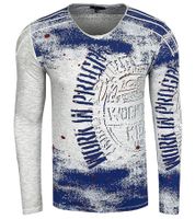 Chemise homme à manches longues style vintage Work in Progress en coton col rond R-10109 gris clair