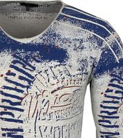 Chemise homme à manches longues style vintage Work in Progress en coton col rond R-10109 gris clair