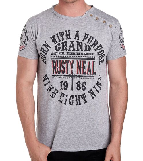 Herren T-Shirt mit "Born with a Purpose" Print Baumwoll-Shirt Rundhals-Shirt R-15216 Hellgrau meliert