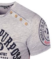 T-shirt homme imprimé « Born with a Purpose » en coton, col rond, gris clair chiné, R-15216