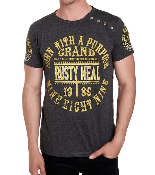 Herren T-Shirt mit "Born with a Purpose" Print Baumwoll-Shirt Rundhals-Shirt R-15216 Dunkelgrau meliert