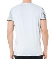 Camiseta de hombre con estampado urbano de algodón, cuello redondo y tapeta de botones, color gris claro, R-15246