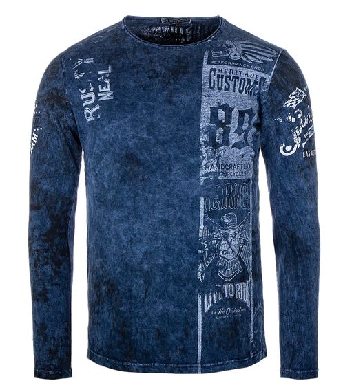 Herren Longsleeve gebatikt Baumwoll-Langarm-Shirt Sommer-Pullover Freizeit-Shirt R-10146 Marine