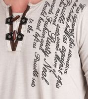Herren Langarm-Shirt mit Schriftzug Sommer-Baumwoll-Longsleeve mit V-Ausschnitt Freizeit-Pullover R-10115 Beige