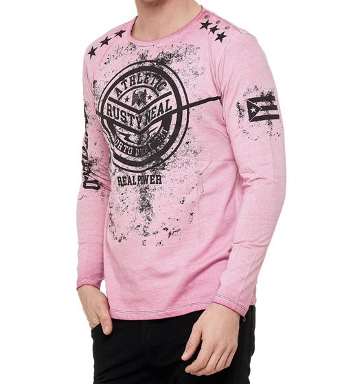 Herren Longsleeve im Vintage-Stil Langarm-Shirt Rundhals Baumwoll-Shirt R-10151 Rosa