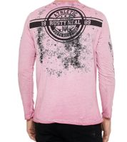 Men's Vintage-Style Long-Sleeve Crew Neck Cotton Shirt R-10151 rosa
