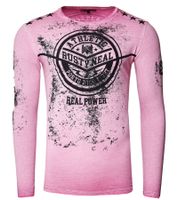 Men's Vintage-Style Long-Sleeve Crew Neck Cotton Shirt R-10151 rosa