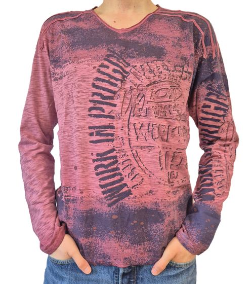 Herren Longsleeve im Vintage-Stil Work in Progress Langarm-Shirt Rundhals Baumwoll-Shirt R-10109 Hell-Bordeaux