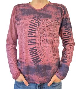 Herren Longsleeve im Vintage-Stil Work in Progress Langarm-Shirt Rundhals Baumwoll-Shirt R-10109 Hell-Bordeaux