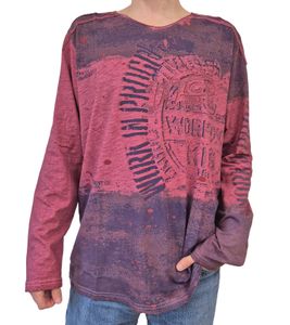 Herren Longsleeve im Vintage-Stil Work in Progress Langarm-Shirt Rundhals Baumwoll-Shirt R-10109 Bordeaux