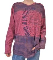 Men's Vintage-Style Long-Sleeve Work in Progress Long-Sleeve Crew-Neck Cotton Shirt R-10109 Bordeaux