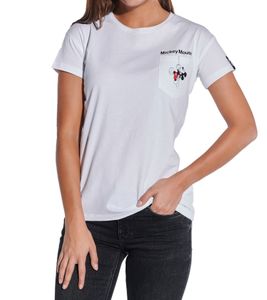 T-shirt femme Mickey Mouse avec poche poitrine, col rond, en coton, blanc, 900939 T-shirt femme Mickey Mouse avec poche poitrine, col rond, en coton, blanc, 900939